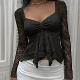 Backless Lace Long-Sleeved Top